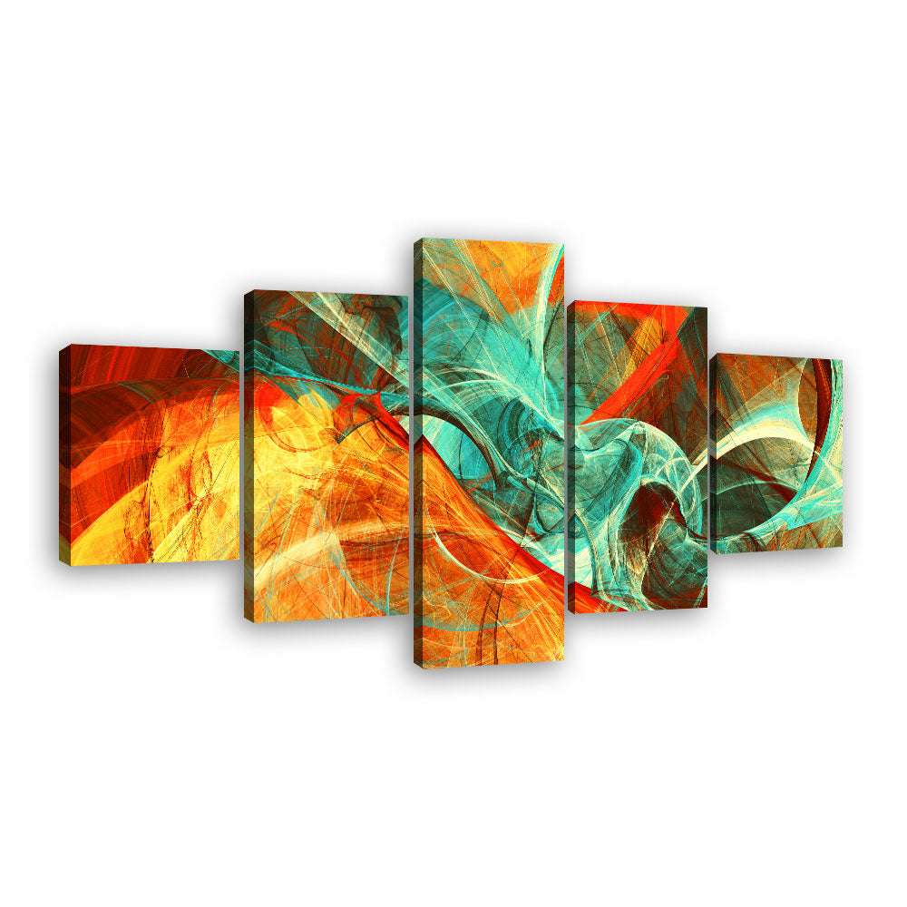 Acrylic Paint Pour Canvas 16x20 Wall Art Painting Home Decor Orange Flame  Green Multi-Color