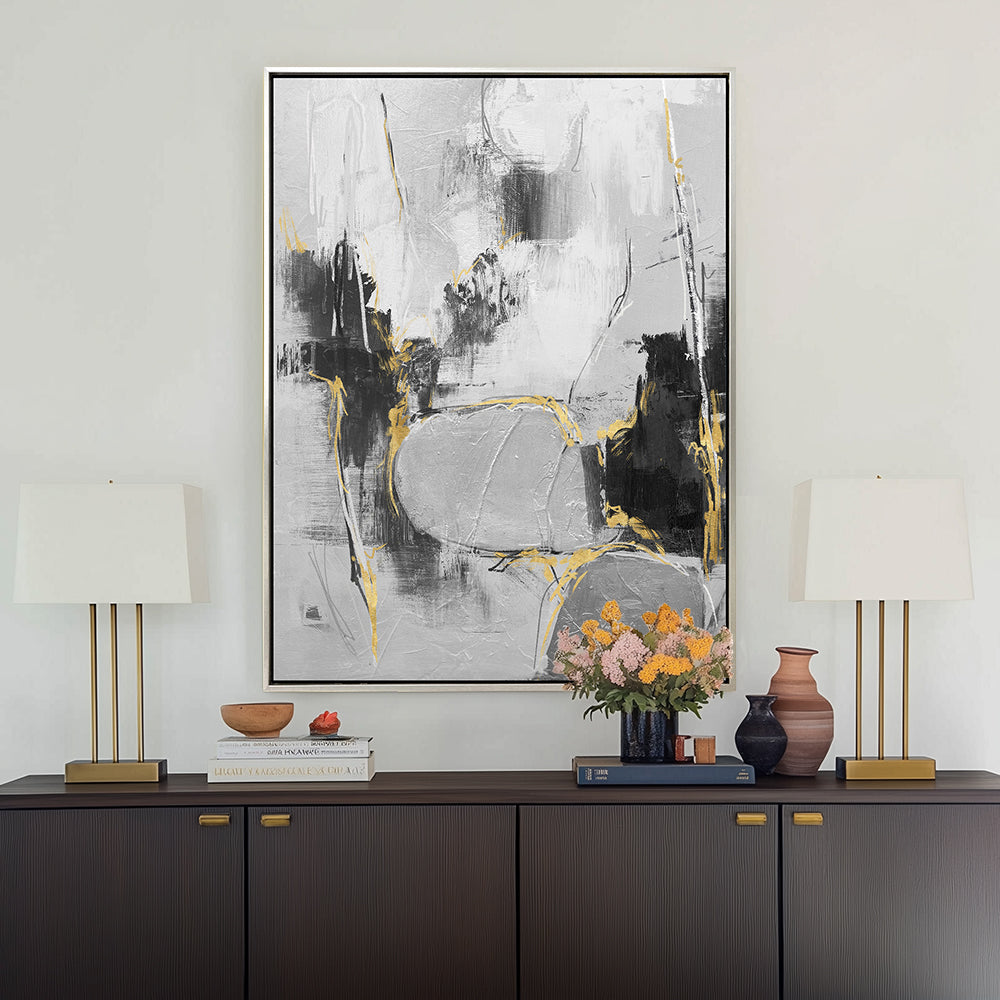 Contemporary Monochrome Abstract Artwork - Handcrafted Textured Canvas Painting with Ebony Frame