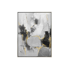 Contemporary Monochrome Abstract Artwork - Handcrafted Textured Canvas Painting with Ebony Frame