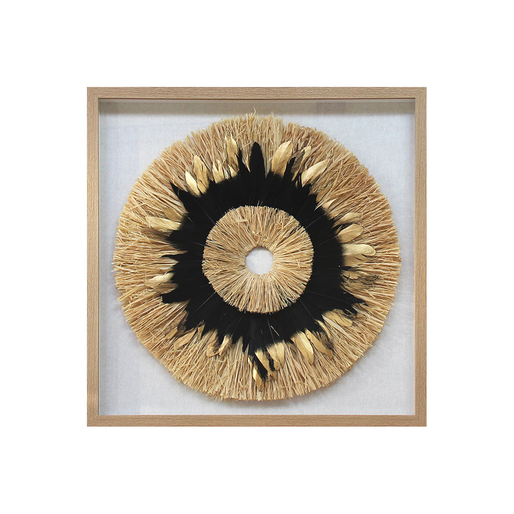 Natural Elegance Raffia Grass and Wood Frame Wall Art