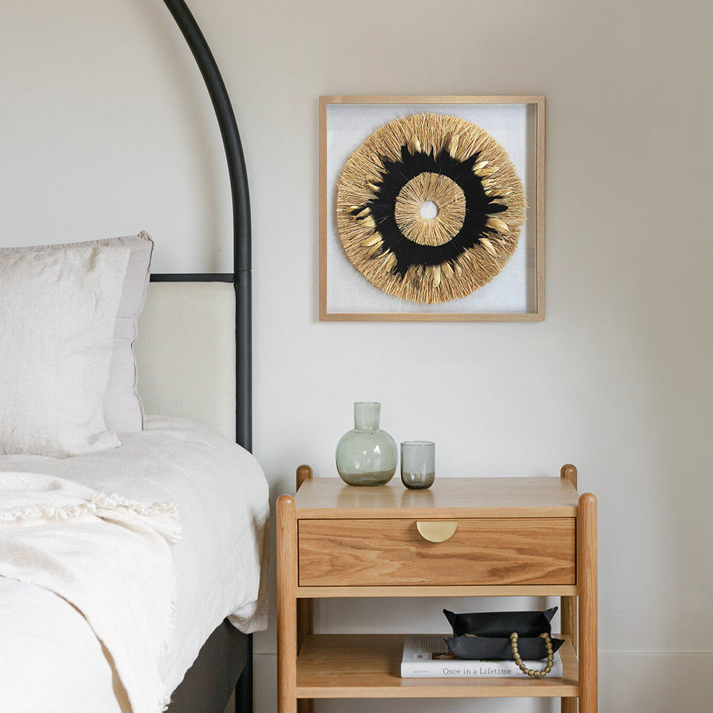 Natural Elegance Raffia Grass and Wood Frame Wall Art