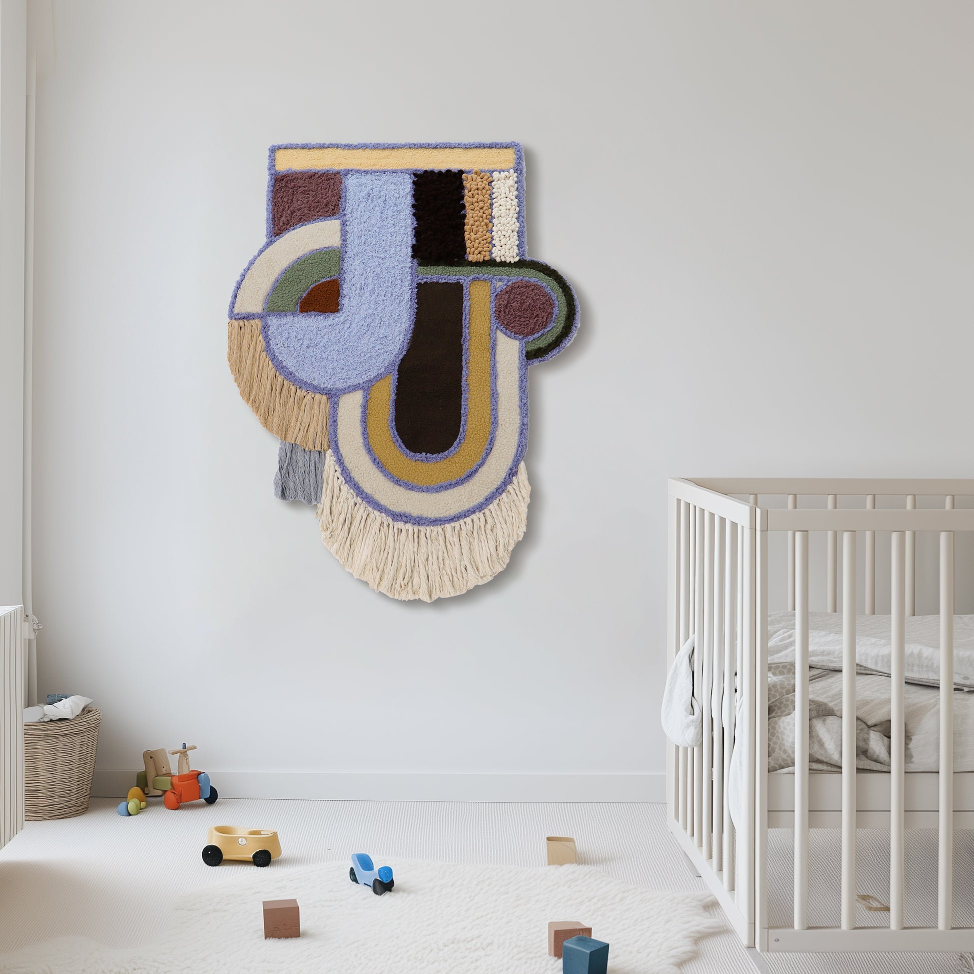 Modern Textured Flannelette and Cotton Rope Wall Hanging