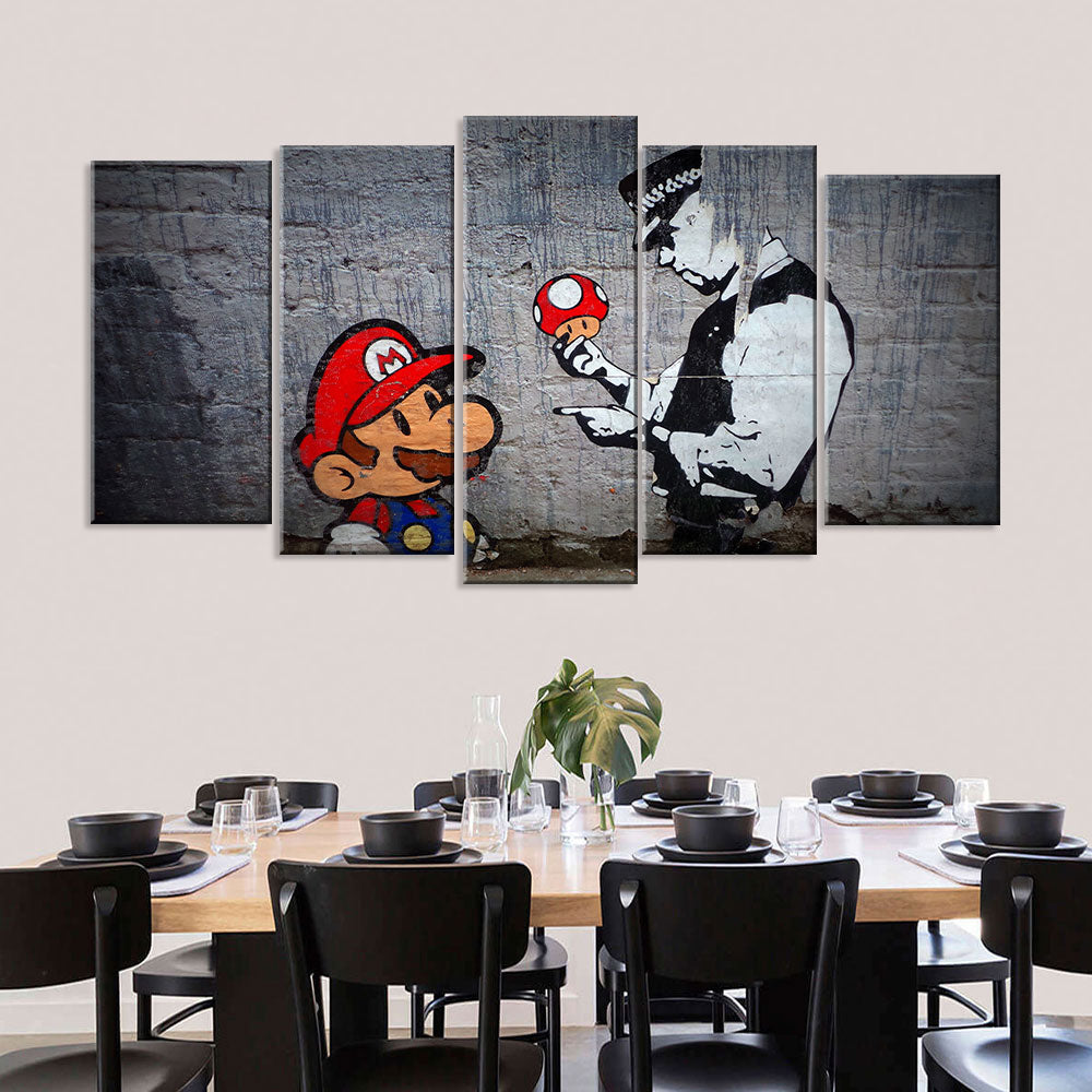 Banksy Mario and Police Canvas Wall Art