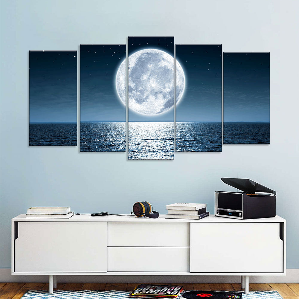 Shining Moon Over the Sea Canvas Wall Art