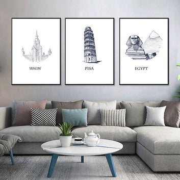 World Landmarks Trio: Sydney, Notre-Dame, Pisa Canvas Set