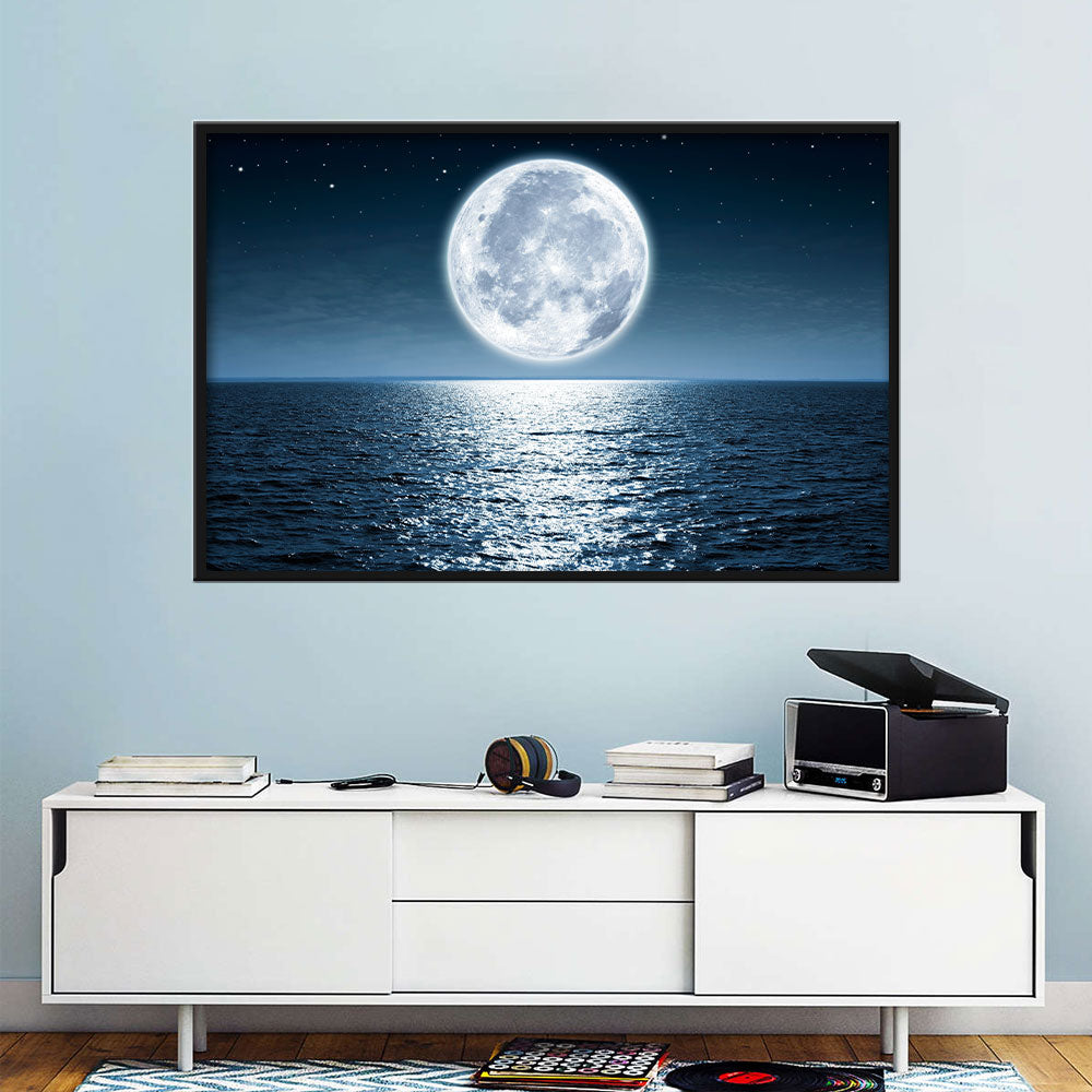 Shining Moon Over the Sea Canvas Wall Art