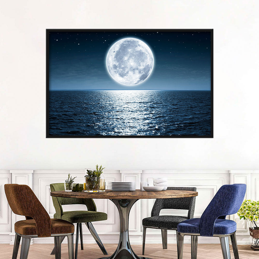 Shining Moon Over the Sea Canvas Wall Art