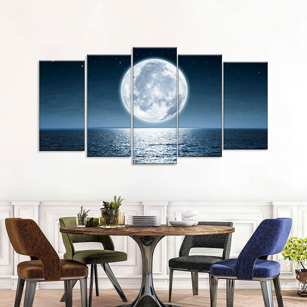 Shining Moon Over the Sea Canvas Wall Art