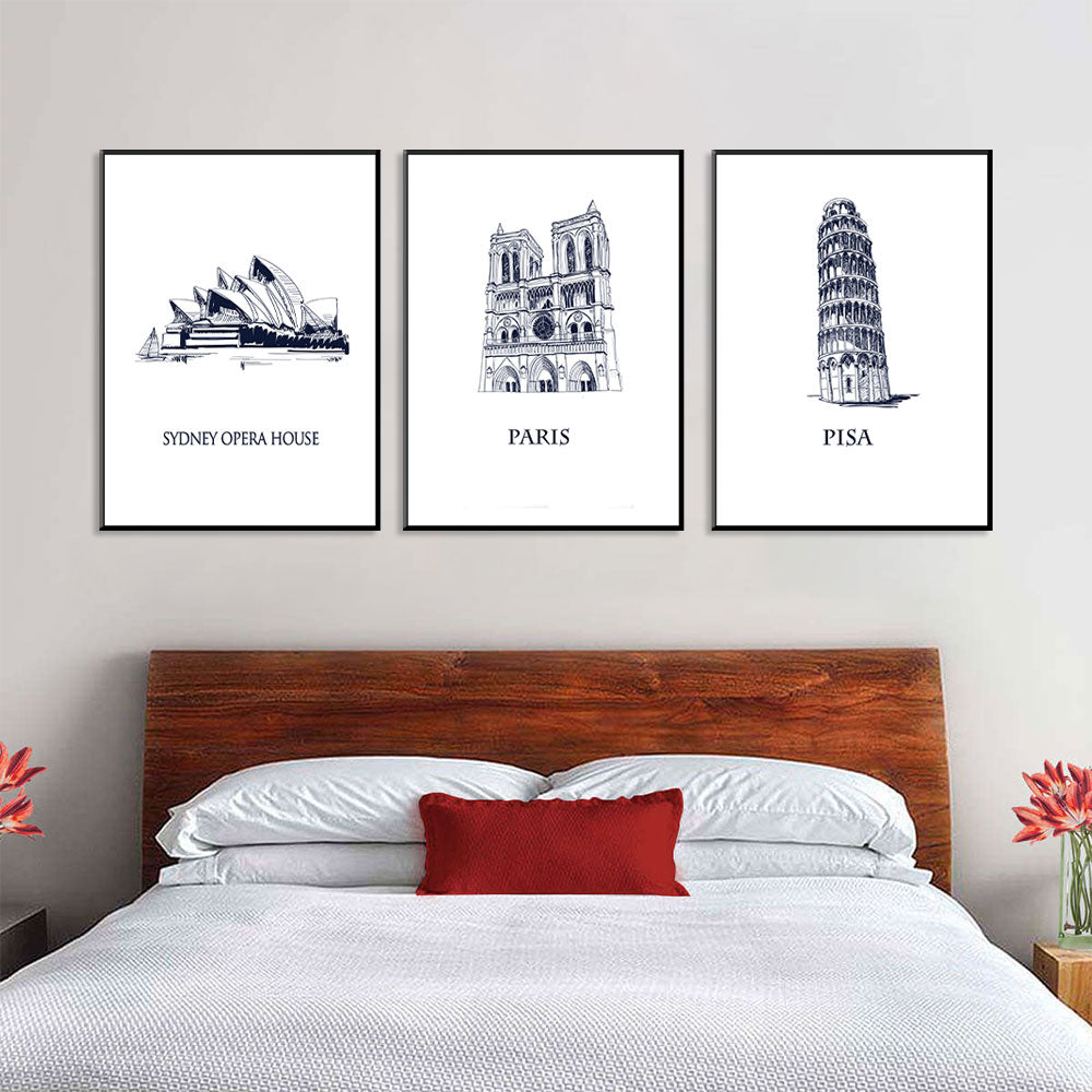 World Landmarks Trio: Sydney, Notre-Dame, Pisa Canvas Set