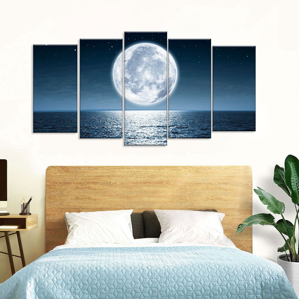 Shining Moon Over the Sea Canvas Wall Art