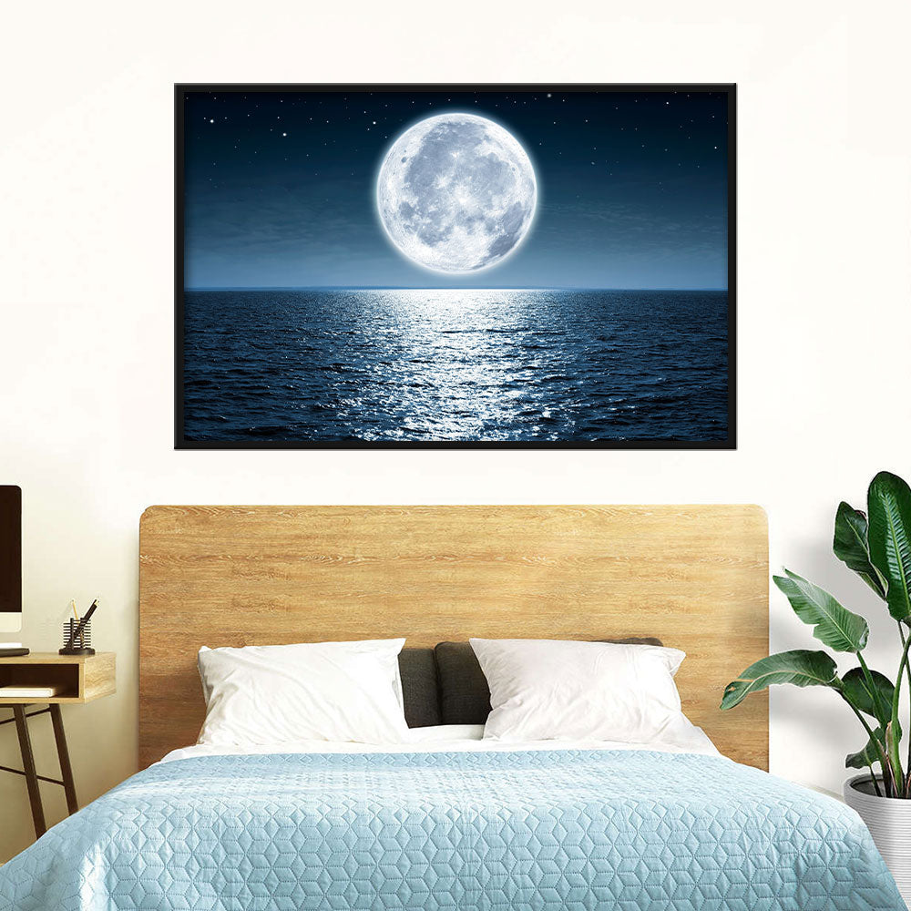 Shining Moon Over the Sea Canvas Wall Art