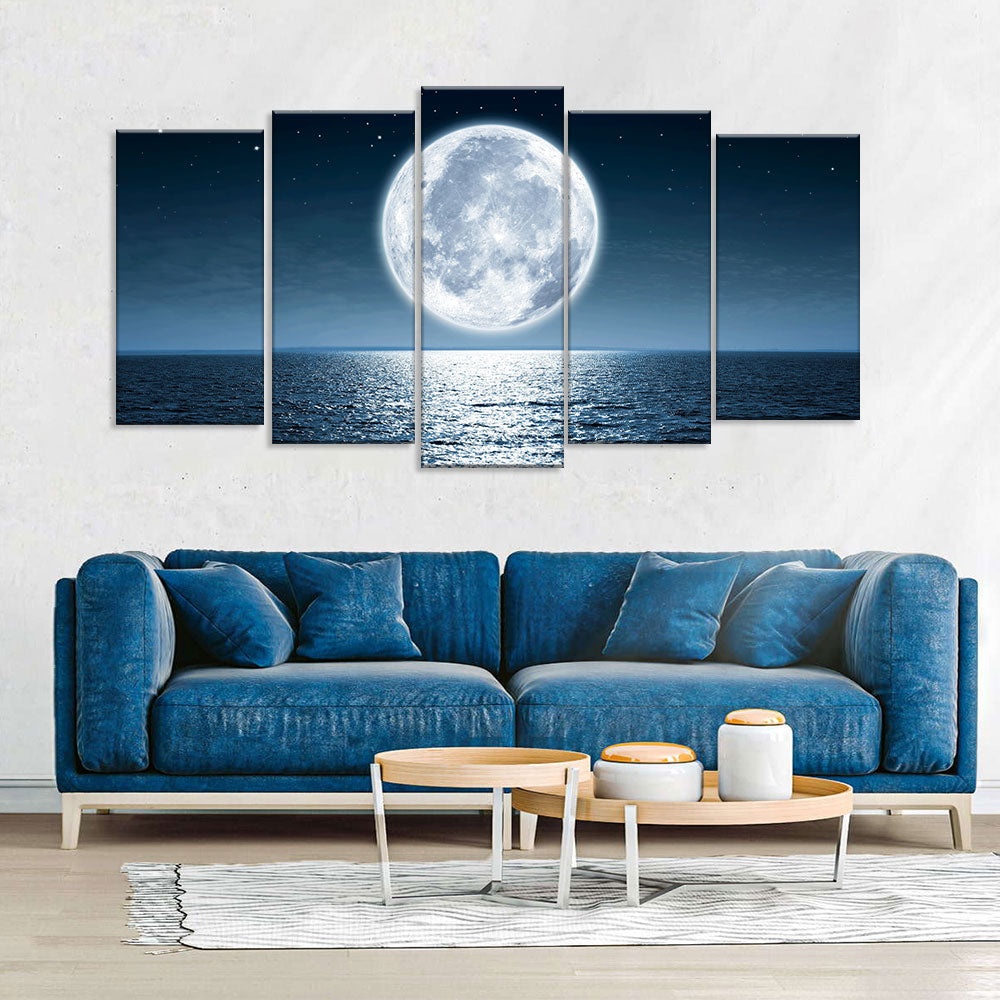 Shining Moon Over the Sea Canvas Wall Art