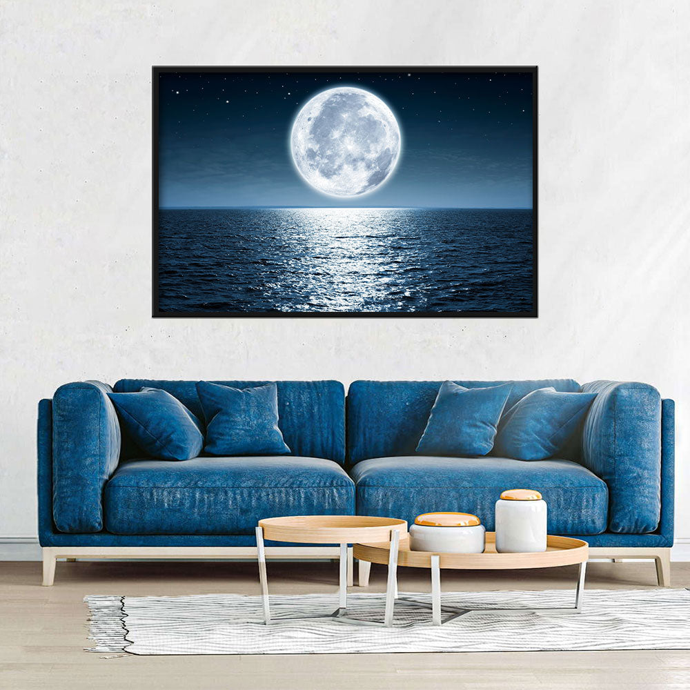 Shining Moon Over the Sea Canvas Wall Art