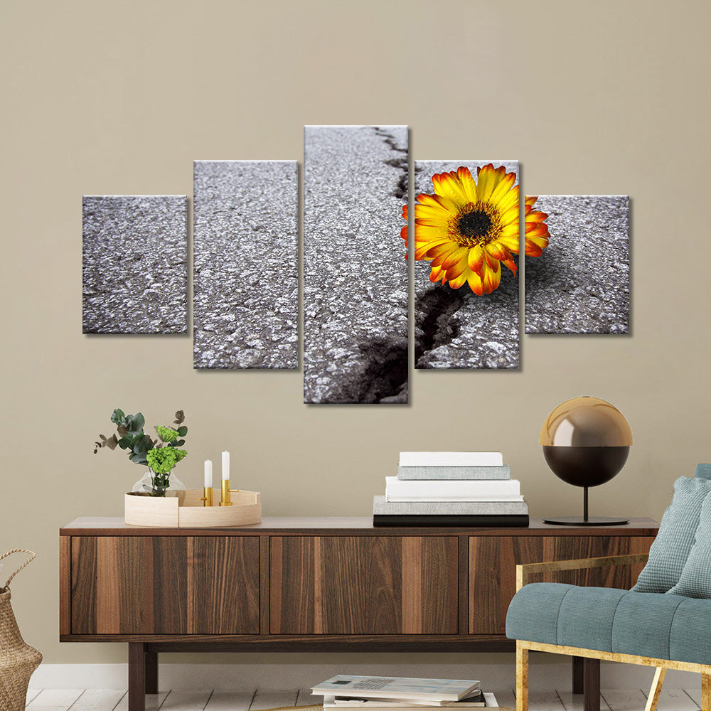  Flower Growing On A Crack In Old Asphalt Pavement canvas wall art