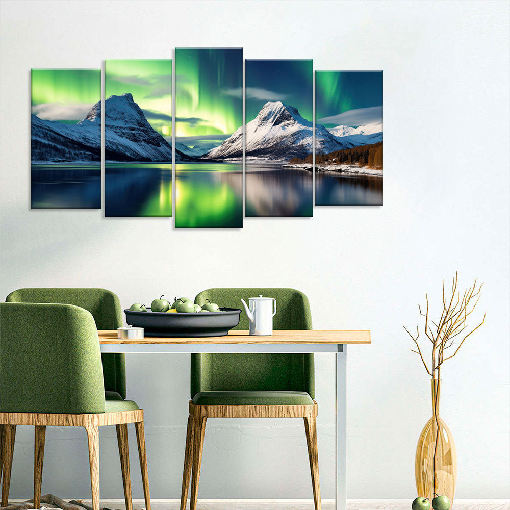 Northern Lights over Snow Mountain Canvas Wall Art