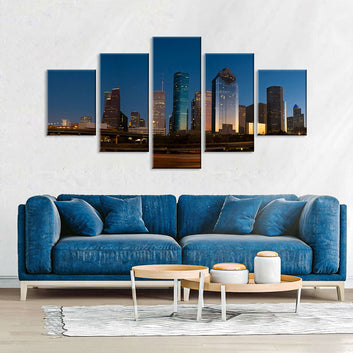 Houston Skyline Night View Canvas Wall Art