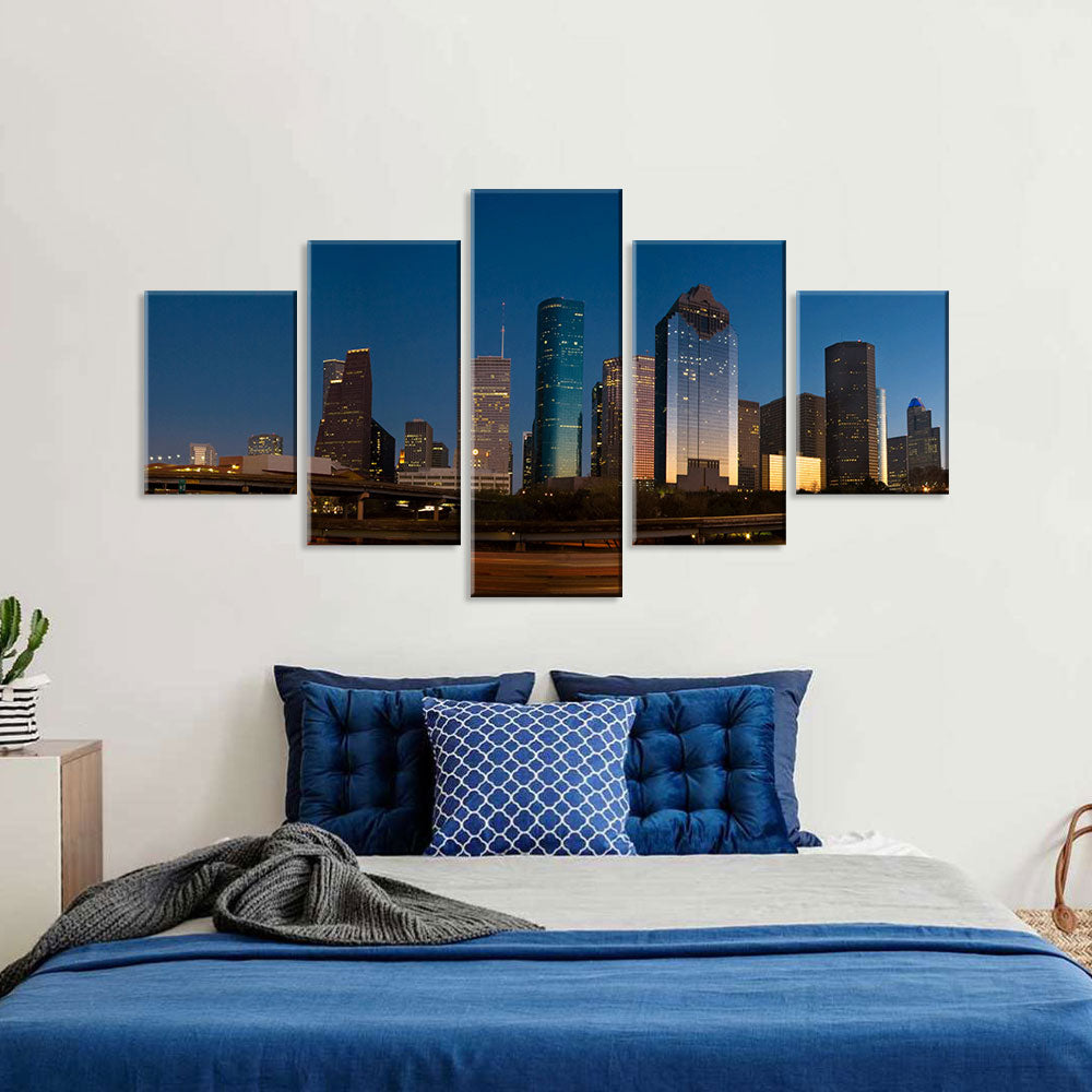 Houston Skyline Night View Canvas Wall Art