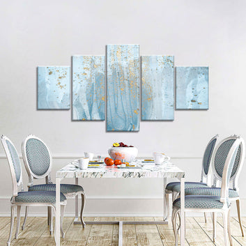 Abstract Light Blue and Gold Canvas Wall Art