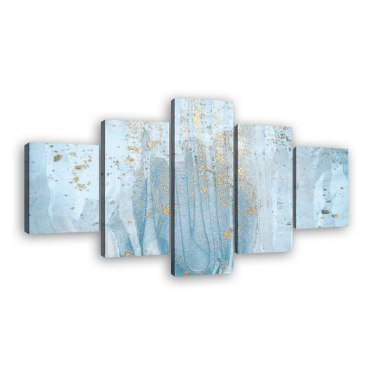 Abstract Light Blue and Gold Canvas Wall Art