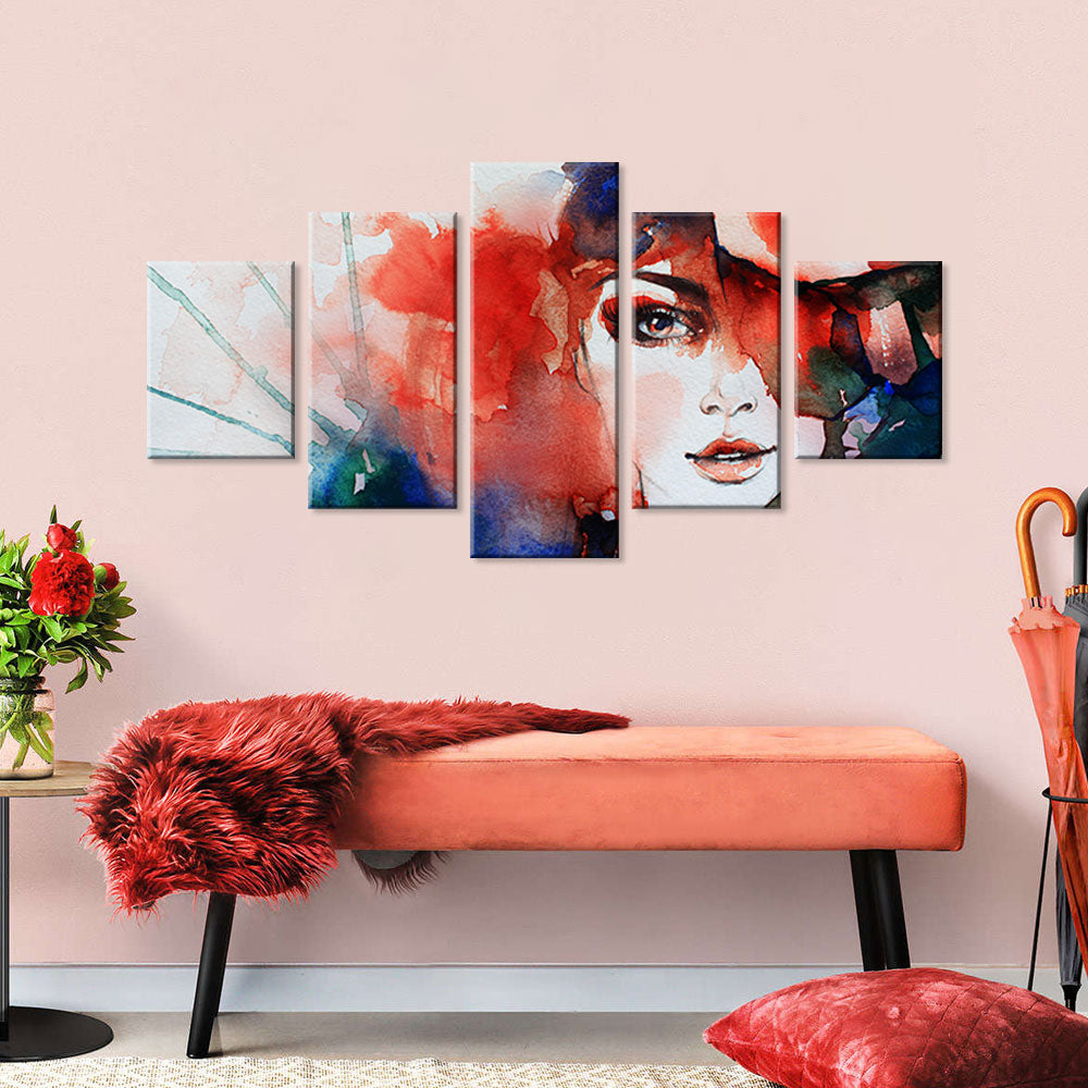 Abstract Woman with Rose Illustration canvas wall art