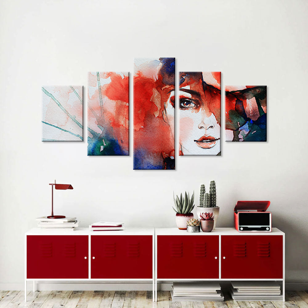 Abstract Woman with Rose Illustration canvas wall art