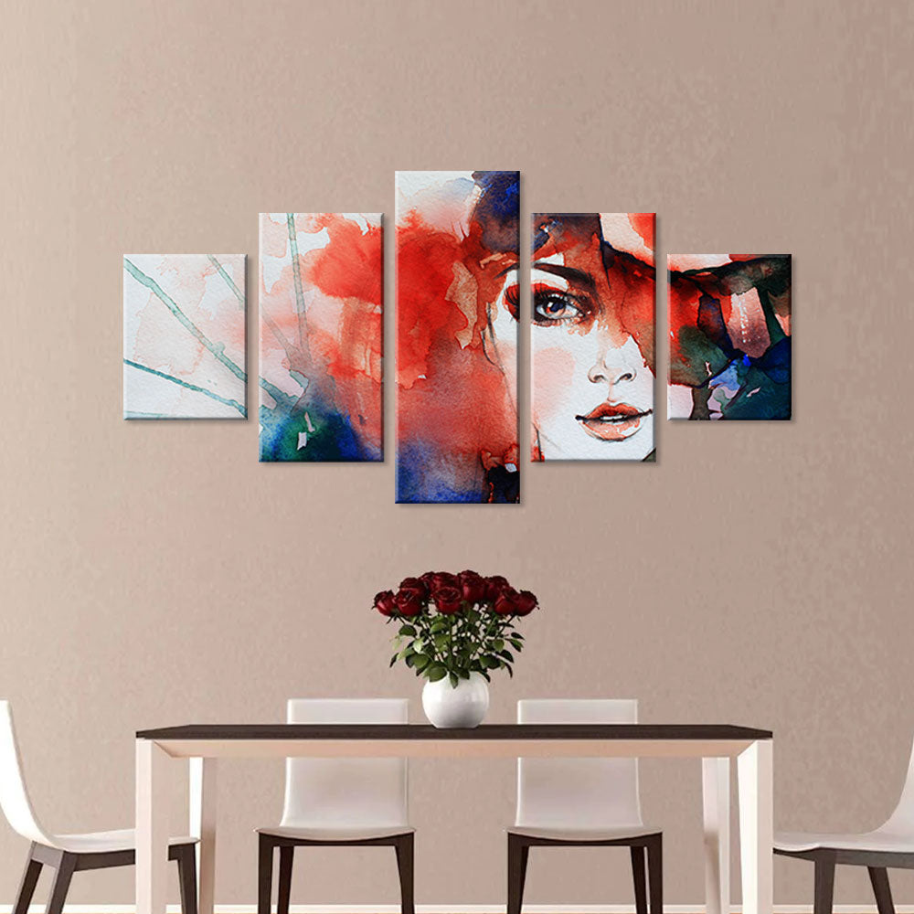 Abstract Woman with Rose Illustration canvas wall art