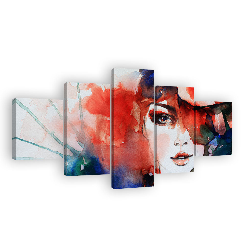 Abstract Woman with Rose Illustration canvas wall art