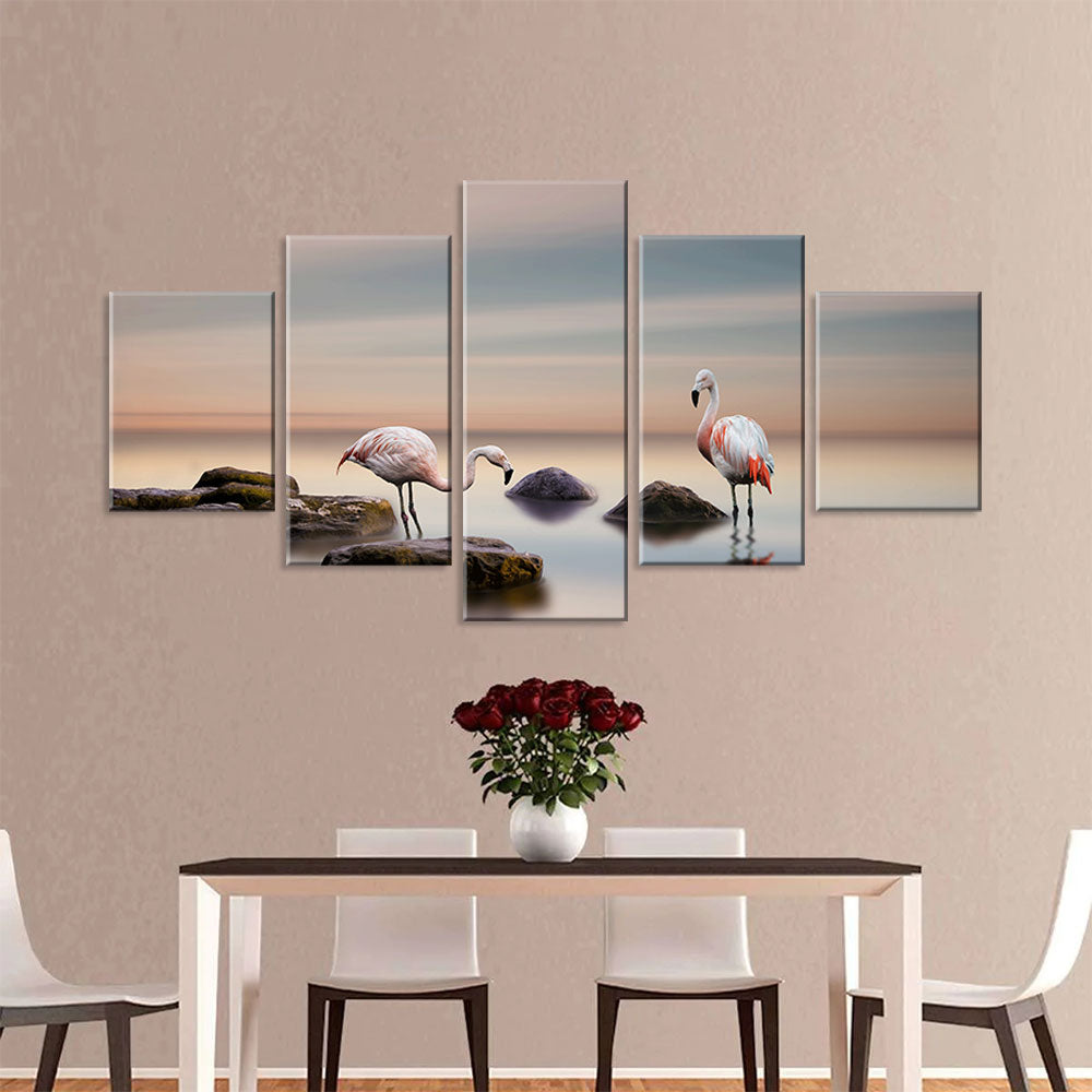 Lake Flamingos at Dawn Canvas Wall Art
