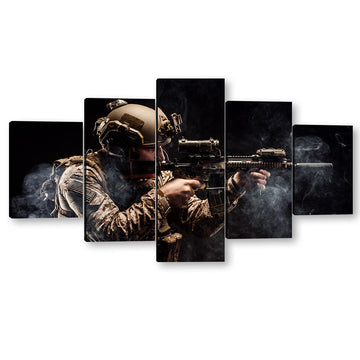 5 Piece Soldier in Action Canvas Wall Art