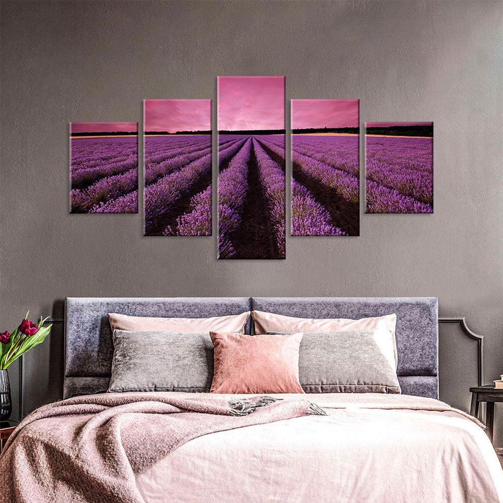 Lavender Field in Sunset Canvas Wall Art