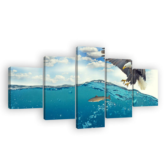 Eagle Catching Little Fish Canvas Wall Art