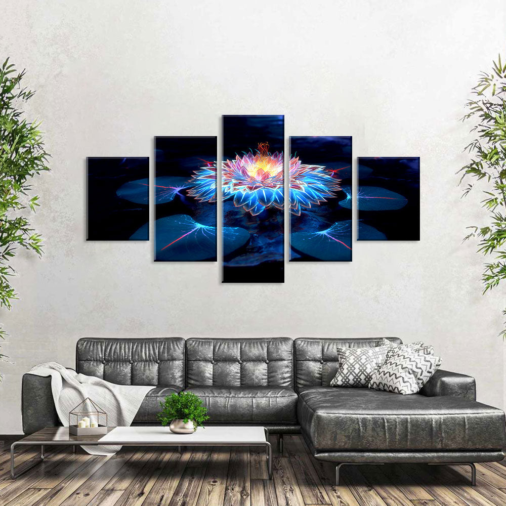 Abstract Digital Lotus Flower Canvas Wall Art