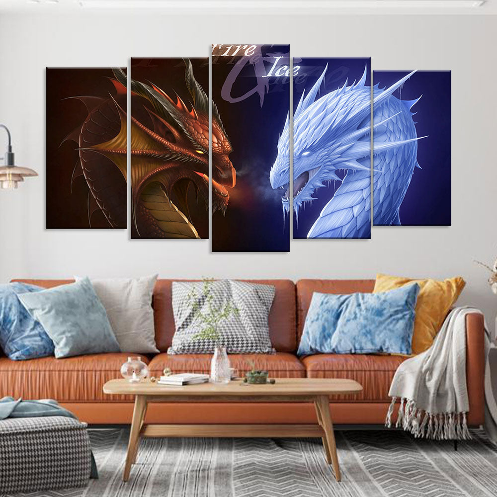 Fantasy Fire and Ice Dragon Canvas Wall Art