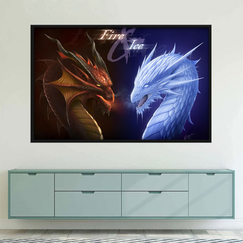 Fantasy Fire and Ice Dragon Canvas Wall Art
