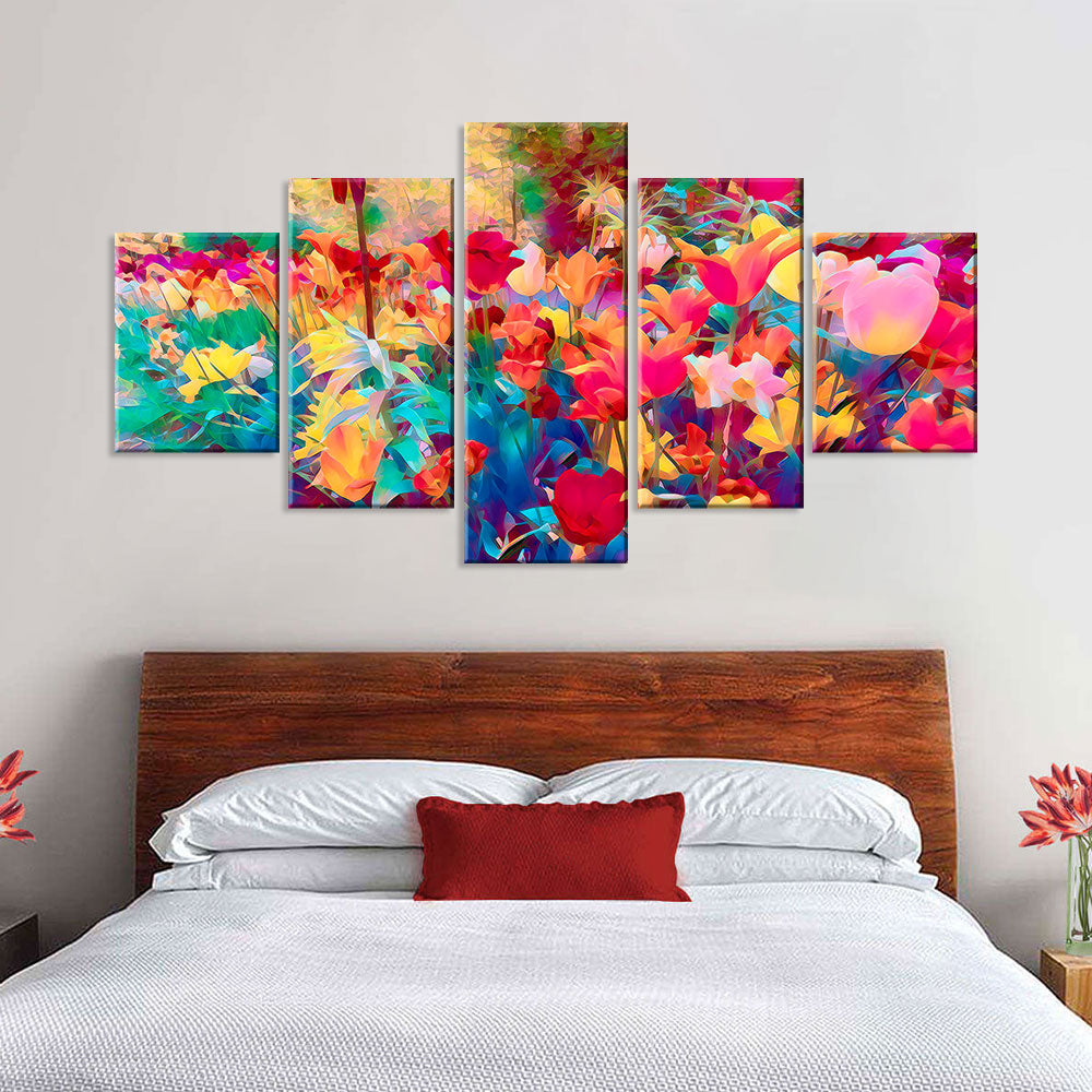Abstract Colorful Watercolor Flowers Canvas Wall Art