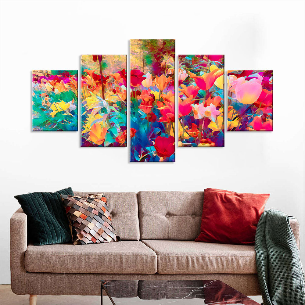 Abstract Colorful Watercolor Flowers Canvas Wall Art