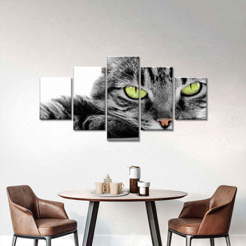 Black and White Green Eye Cat Canvas Wall Art
