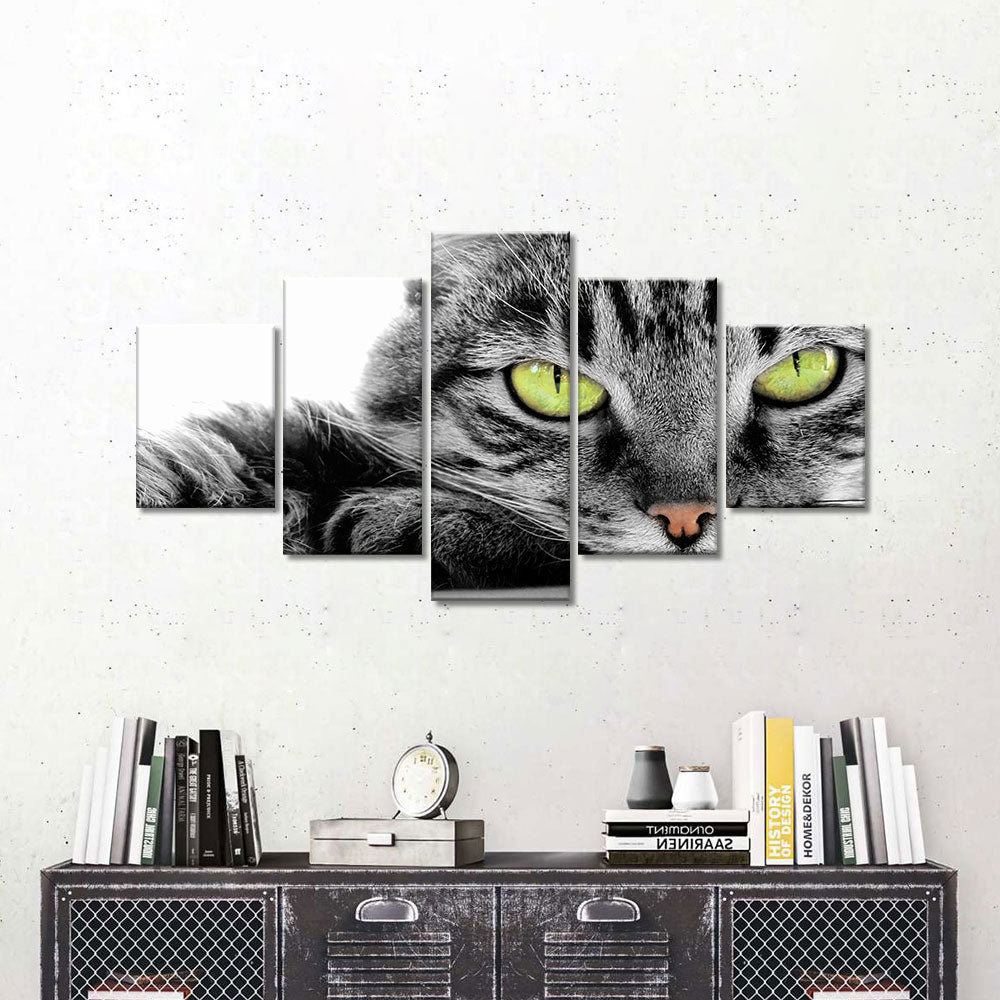 Black and White Green Eye Cat Canvas Wall Art