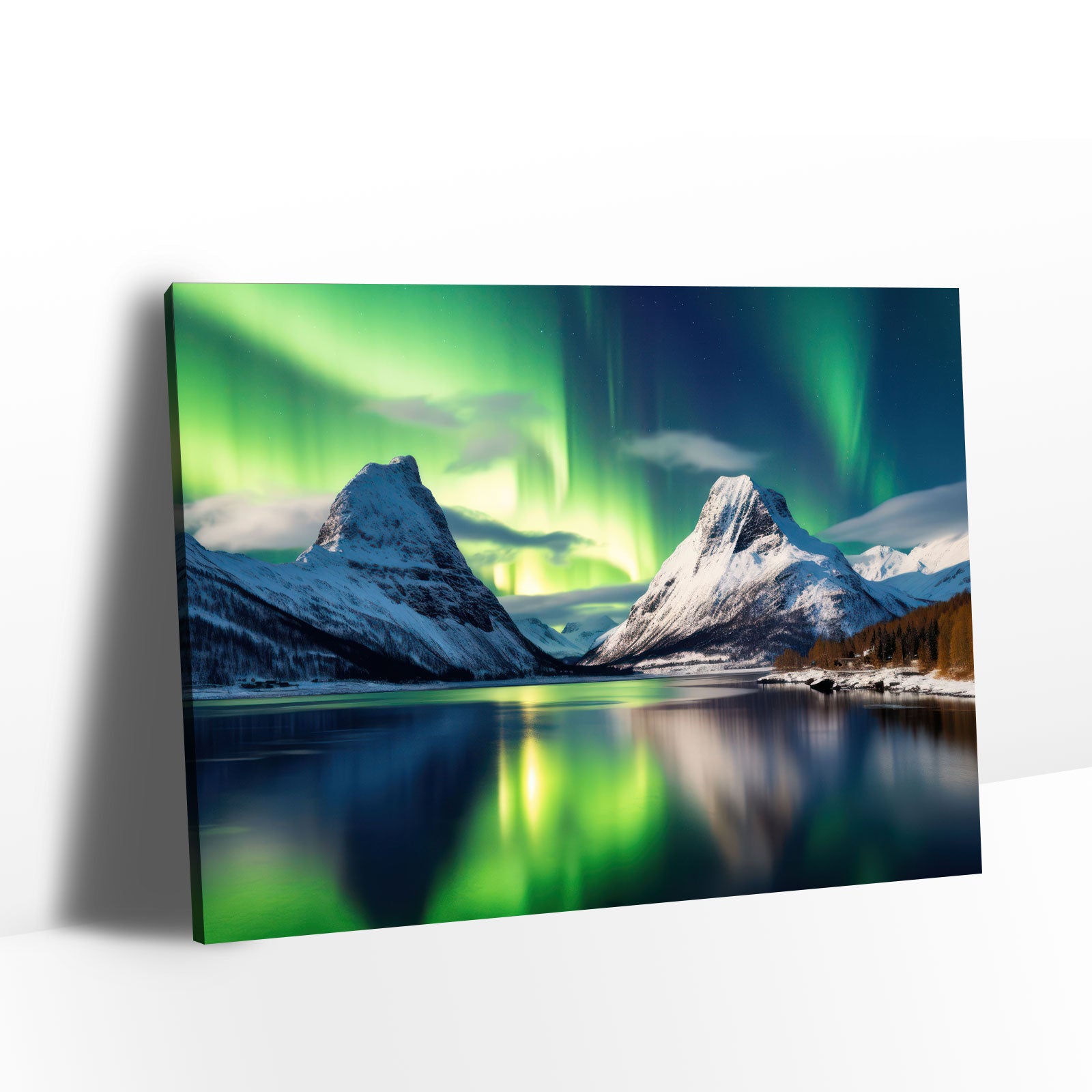 Northern Lights over Snow Mountain Canvas Wall Art