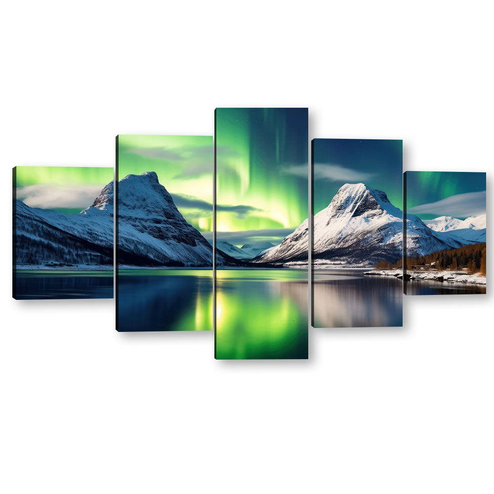 Northern Lights over Snow Mountain Canvas Wall Art