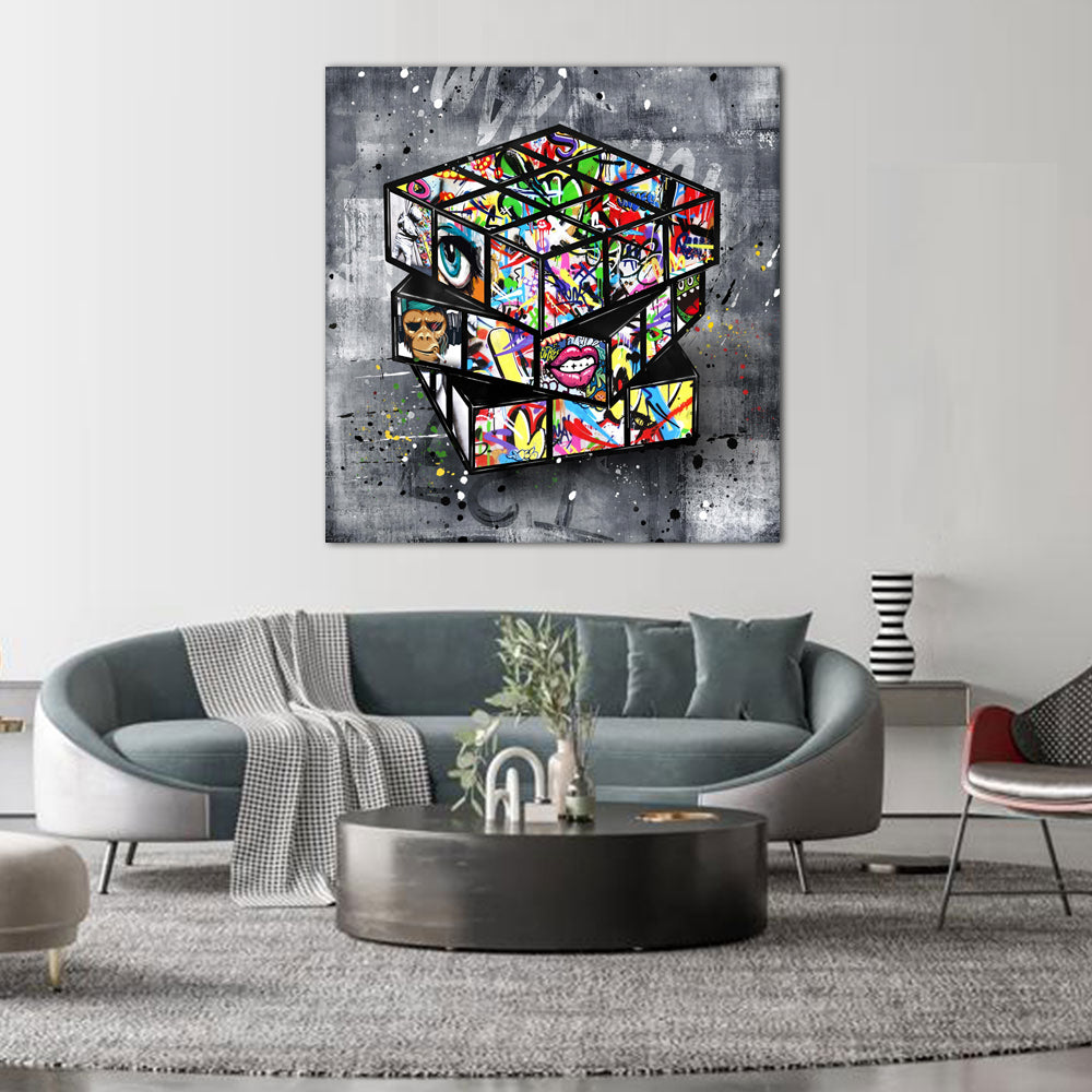 Banksy Graffiti Rubik's Cube Canvas Wall Art