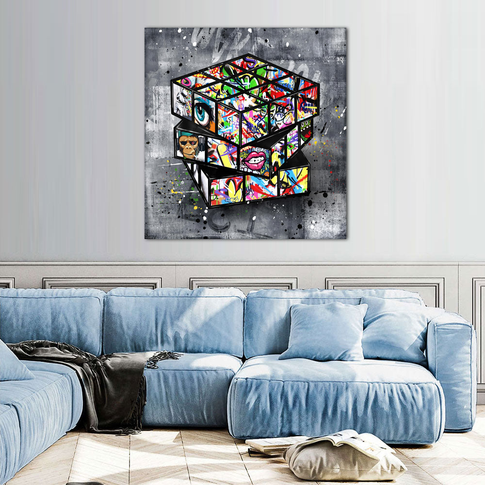 Banksy Graffiti Rubik's Cube Canvas Wall Art