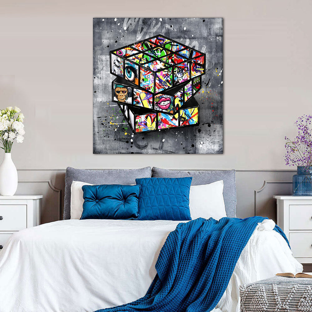 Banksy Graffiti Rubik's Cube Canvas Wall Art