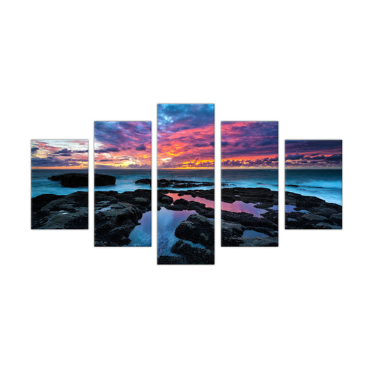 Ocean Sunset Reflection: 5-Piece Coastal Seascape Canvas Wall Art Set