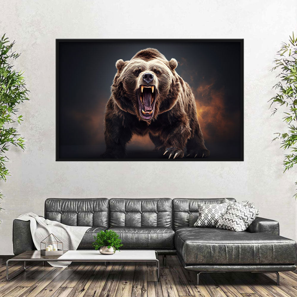 Angry Roaring Bear Canvas Wall Art