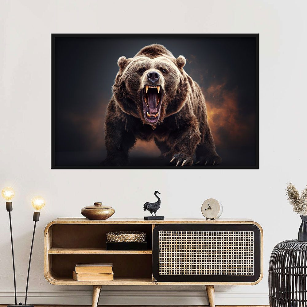 Angry Roaring Bear Canvas Wall Art