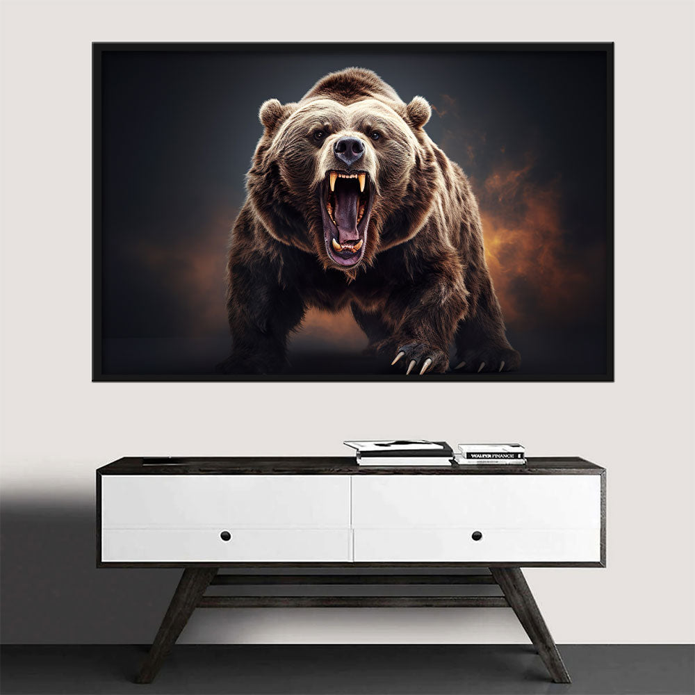 Angry Roaring Bear Canvas Wall Art