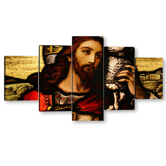 5 Piece Jesus with Lamb Canvas Wall Art