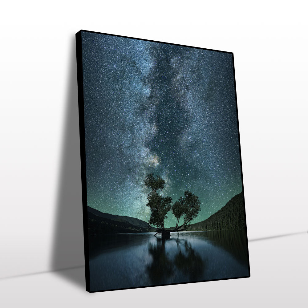 Starry Night Over Tranquil Lake Canvas Wall Art