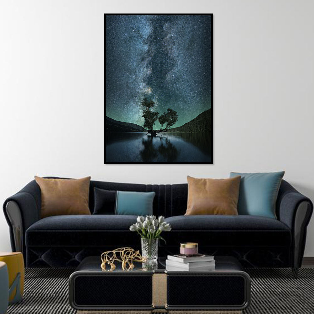 Starry Night Over Tranquil Lake Canvas Wall Art